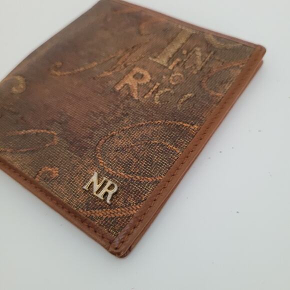 Nina Ricci Canvas Leather Wallet Brown Small Card Bill Coin Holder Bifold Boho - Picture 9 of 9